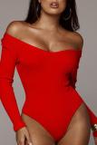 Red Fashion Sexy Solid Patchwork Long Sleeve V Neck Playsuits