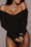 Black Fashion Sexy Solid Patchwork Long Sleeve V Neck Playsuits