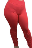 Red Elastic Fly Mid Solid Boot Cut Pants Bottoms