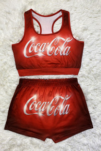 Red and black Sexy Print Straight Sleeveless Two Pieces