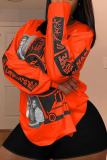 Orange Casual Print Straight Long Sleeve Two Pieces