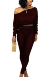 Wine Red Europe and America Solid pencil Long Sleeve Two Pieces