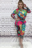 multicolor Casual Two Piece Suits Print Solid Straight Long Sleeve