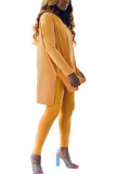 Coffee Fashion Casual Adult Milk Fiber Solid V Neck Long Sleeve Cap Sleeve Longer In The Rear Two Pieces