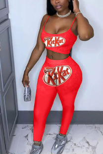 Red Casual Print pencil Sleeveless Two Pieces