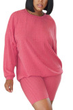 Pink Fashion Casual Adult Solid O Neck Long Sleeve Regular Sleeve Regular Two Pieces