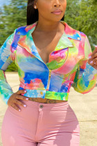 Multi-color Fashion Street Adult Print Turndown Collar Outerwear