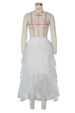 White Elastic Fly Mid Mesh Hooded Out Solid Asymmetrical perspective Patchwork Pleated skirt Pan