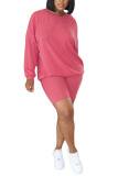 Pink Fashion Casual Adult Solid O Neck Long Sleeve Regular Sleeve Regular Two Pieces