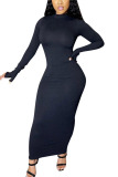 Red Fashion Sexy Adult Solid Backless O Neck Long Sleeve Ankle Length Pencil Skirt Dresses