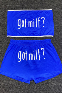 Blue Sexy Print Strapless Sleeveless Short Two Pieces