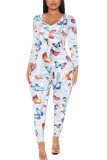 White Fashion Sexy Adult Print Butterfly Print V Neck Skinny Jumpsuits