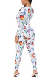 White Fashion Sexy Adult Print Butterfly Print V Neck Skinny Jumpsuits
