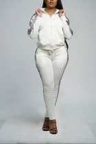White Sportswear Polyester Solid Split Joint Zipper Collar Long Sleeve Regular Sleeve Regular Two Pieces