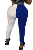 Blue Fashion Street Adult Cotton Patchwork Solid Split Joint Straight Bottoms