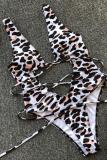 Black crop top Leopard bandage Asymmetrical Patchwork backless Fashion Sexy One-Piece Swimwear