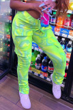 Green Blends Elastic Fly Mid Print Straight Pants Bottoms