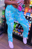Cyan Blends Elastic Fly Mid Print Straight Pants Bottoms