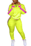 Fluorescent Yellow Fashion Casual Adult Polyester Letter Patchwork Split Joint Letter O Neck Long Sleeve Regular Sleeve Regular Two Pieces
