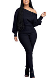 Black Fashion Casual Adult Solid One Shoulder Skinny Jumpsuits