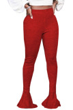 Red Fashion Street Adult Polyester Solid Flounce Boot Cut Bottoms