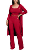 Red Fashion Casual Adult Solid Conventional Collar Long Sleeve Regular Sleeve Two Pieces