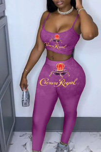 purple Casual Print pencil Sleeveless Two Pieces