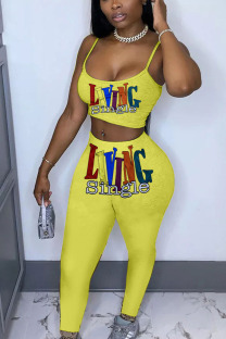 Yellow and blue Casual Print pencil Sleeveless Two Pieces