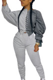Grey Sexy Solid Patchwork O Neck Long Sleeve Short Two Pieces