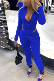 Blue Fashion Sexy Adult Polyester Solid Hooded Collar Long Sleeve Regular Sleeve Regular Two Pieces