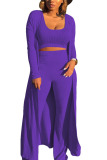 purple Active Casual Europe and America O Neck Solid Plus Size