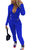 Blue Fashion Sexy Adult Polyester Solid Hooded Collar Long Sleeve Regular Sleeve Regular Two Pieces