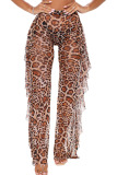 Leopard print Fashion Sexy Adult Polyester Patchwork Print Split Joint Loose Bottoms
