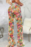 Multi-color Fashion Sexy Adult Polyester Patchwork Print Split Joint Loose Bottoms