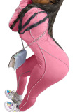 Pink Fashion Casual Adult Polyester Solid Split Joint O Neck Skinny Jumpsuits