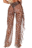 Leopard print Fashion Sexy Adult Polyester Patchwork Print Split Joint Loose Bottoms