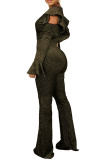 Gold Fashion Sexy Adult Nylon Solid Patchwork O Neck Skinny Jumpsuits
