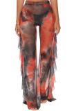 Brick red Fashion Sexy Adult Polyester Patchwork Print Split Joint Loose Bottoms