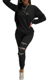 Orange Fashion Casual Adult Solid Split Joint O Neck Long Sleeve Regular Sleeve Regular Two Pieces
