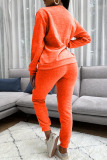 Apricot Fashion Casual Adult Solid Split Joint O Neck Long Sleeve Regular Sleeve Regular Two Pieces
