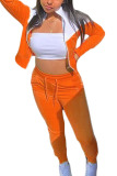 Orange Fashion Sportswear Adult Polyester Patchwork Solid Split Joint O Neck Long Sleeve Regular Sleeve Regular Two Pieces