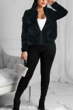 Black hooded Solid Zippered Pure Long Sleeve Coats & Cardigan