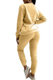 Apricot Fashion Casual Adult Solid Split Joint O Neck Long Sleeve Regular Sleeve Regular Two Pieces