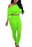 Fluorescent green Sexy Europe and America Patchwork Solid pencil Long Sleeve Two Pieces