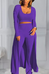purple Active Casual Europe and America O Neck Solid Plus Size