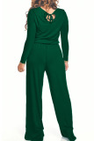 Army Green Fashion Sexy Adult Solid Draw String O Neck Loose Jumpsuits