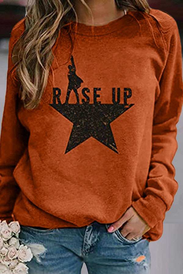 Orange Casual Street Letter Print The stars Pullovers Basic O Neck Tops