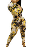 Gold Casual Polyester Print Turndown Collar Long Sleeve Regular Sleeve Short Two Pieces