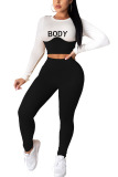 Yellow Fashion Sportswear Adult Letter Split Joint Letter O Neck Long Sleeve Regular Sleeve Short Two Pieces