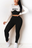 Yellow Fashion Sportswear Adult Letter Split Joint Letter O Neck Long Sleeve Regular Sleeve Short Two Pieces